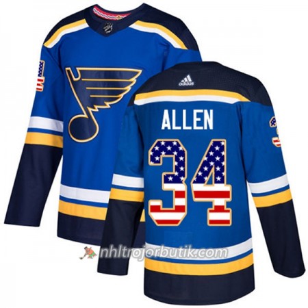 Män Ishockey St. Louis Blues Tröja Jake Allen 34 Adidas 2017-2018 Blå USA Flag Fashion Authentic